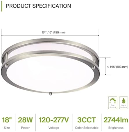 ASD LED süllyeszthető Közel Mennyezeti Lámpa Lámpatest | Matt Kerek Dupla Gyűrű Világítás | 18 Inch 28W (225W) 120V-277V