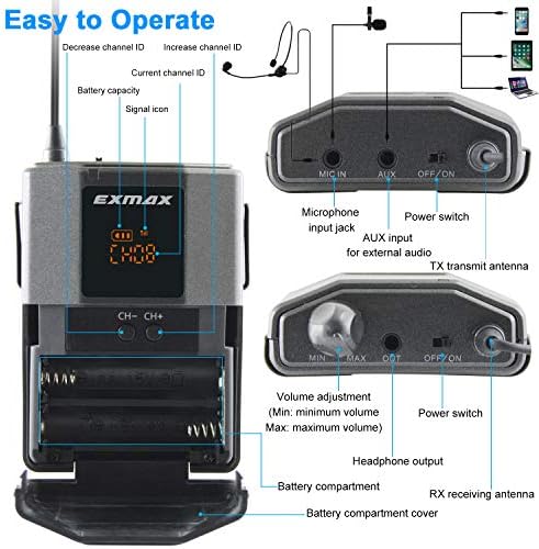 EXMAX Vezeték nélküli Fülhallgató Mikrofon idegenvezető Rendszer 11 UHF Csatornák idegenvezető, Utazási Értelmezés(1 Adó
