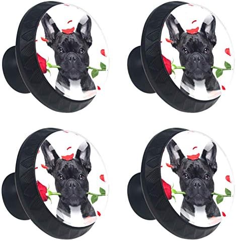 Idealiy francia Bulldog Kutya Valentin Napi Rózsa a Szájában Fiókban Húzza Kezeli Szekrény, fésülködő Asztal, Komód Gombot