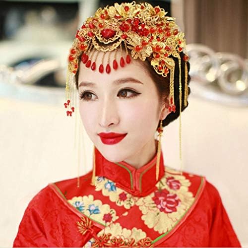 WPYYI Régi Kínai Stílusú Klasszikus Ékszerek Hagyományos Menyasszonyi Fejdísz Esküvői Haj Tartozék Aranyozott Korona Fejfedőt