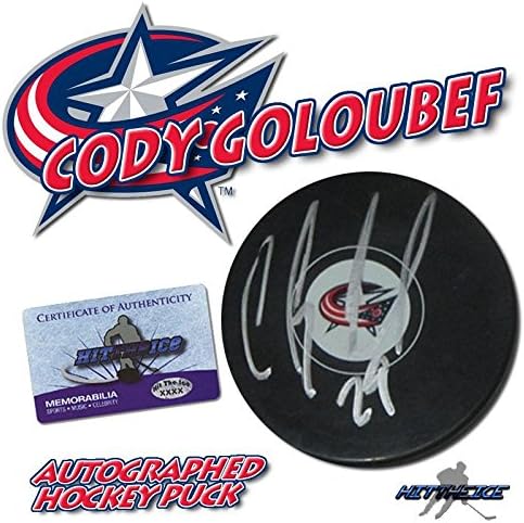 CODY GOLOUBEF Aláírt COLUMBUS BLUE JACKETS Korong w/COA - Dedikált NHL Korong