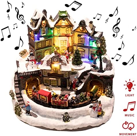 MUMTOP Karácsonyi Falu Ház Dekoráció, Színes LED világít Harang-Torony, valamint az Épületek, Forgó karácsonyfa, illetve