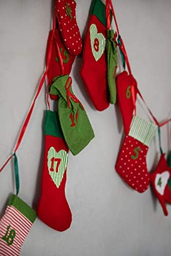 Heitmann Dekoratív Adventi Naptár Lánc a Töltő-Lóg - Éreztem, Adventi Naptár - Karácsonyi Minták - piros, Zöld