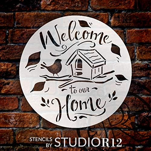 Üdvözöljük Az Otthon Kör Stencil Madár által StudioR12 | DIY Őszi Őszi Parasztház lakberendezés | Craft & Festeni a Fa Alá