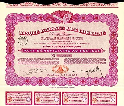 Banque D ' Alsace, De Lorraine - Raktáron Bizonyítvány