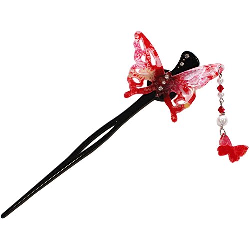 Kanzashi Japán Chirimen Haj-Pin Stick Pillangó Design (Fekete)