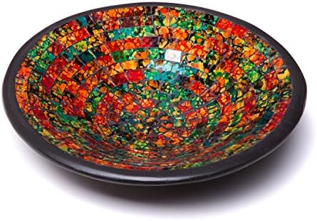 Vörös Co. Üveg Mozaik Kerámia Catch-All Tálca, Dekoratív Akcentus, Asztaldísz Tálban - Kör 11 cm