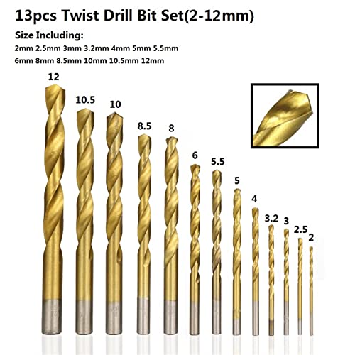 Twist Fúró Készlet 1.5-12mm Bevont Fúró Fém Faipari Szerszám Fúró Szerszámok 13Pcs (Szín : 13pcs D)