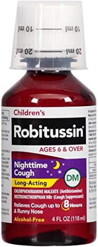 A gyermekek Robitussin Éjszakai Köhögés Hosszú Hatású DM, Köhögés elleni Gyógyszer Gyerekeknek, Gyümölcs-Puncs Íz - 4 Fl
