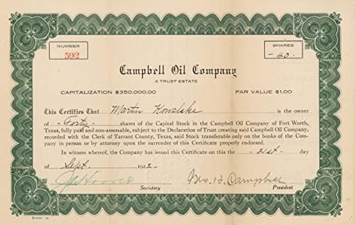 Campbell Oil Co. - Raktáron Bizonyítvány