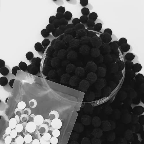 TATORERA 1000 Darab 1cm Pom Pomot, illetve 100 szemekből DIY Kreatív Kézműves Díszek (Fekete)