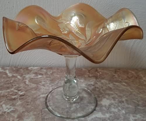 Négy Szépségek Gyűjtők Fenton Art Glass Marigold Karnevál Iris Mintás Menta Étel/Fodros Kompót - Vintage Eredeti